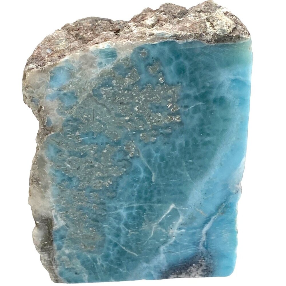 326g 11.5oz Larimar pectolite Dominican Natural Wedge Rare Slab Rock Mineral Gem - Picture 4 of 16